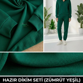 Zümrüt Eşofman Takımı Dikimi için Hazır Set: 250x180 cm İki İplik + 100x70 cm Ribana Kumaş
