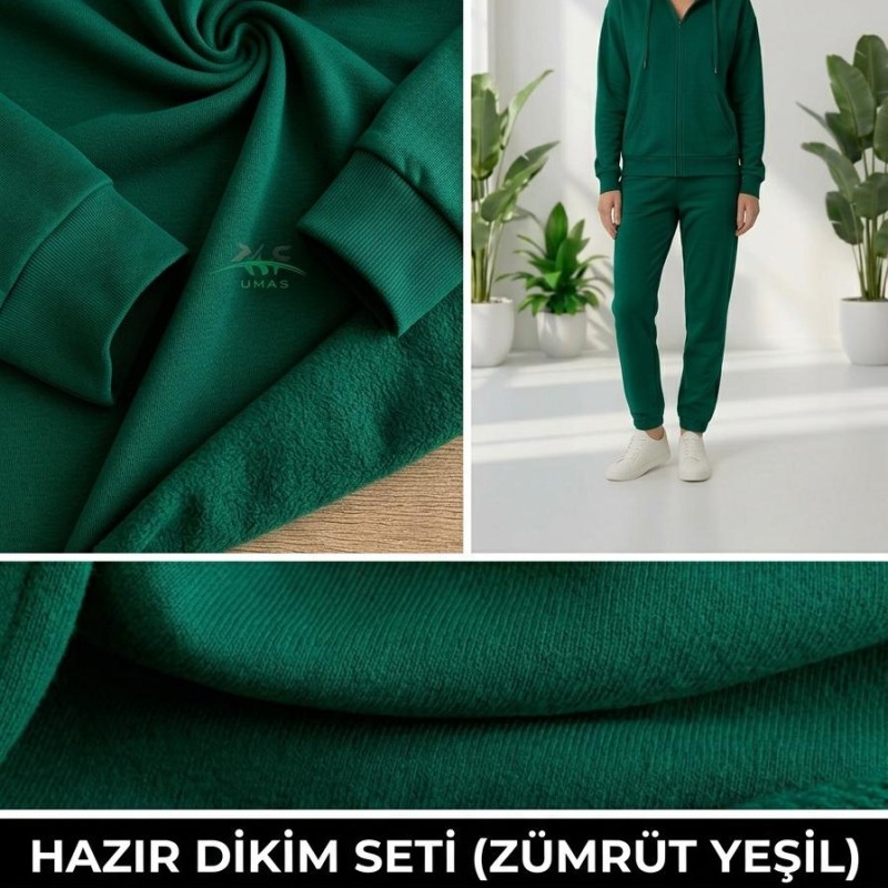 Zümrüt Eşofman Takımı Dikimi için Hazır Set: 250x180 cm İki İplik + 100x70 cm Ribana Kumaş