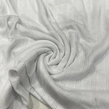 Beyaz Delikli Pointelle Ribana Parça Kumaş | 100% Pamuk | Kalpler |90*180 cm
