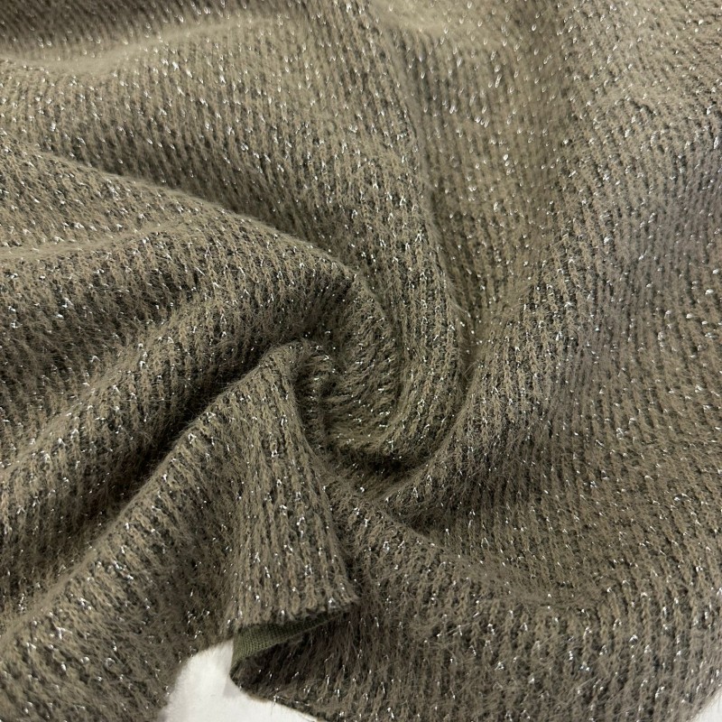 Jakarlı Simli Parça Kumaş | Haki | Parça:140*50 cm