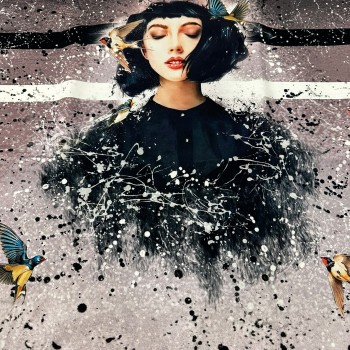 Kadın Ve Kuşlar Baskılı  Pano 2 iplik Kumaş 82x180 cm