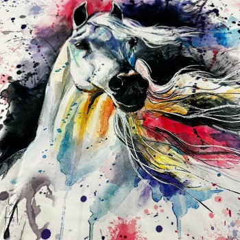 Renkli At  Baskılı Pano 2 iplik Kumaş 82x180 cm