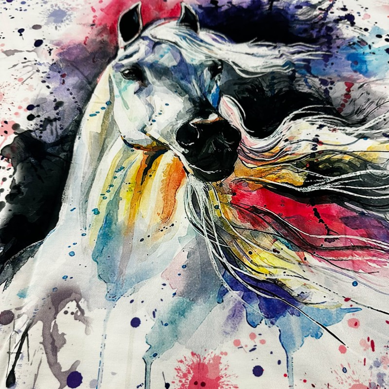 Renkli At  Baskılı Pano 2 iplik Kumaş 82x180 cm