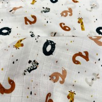 Printed 100% Cotton Muslin Fabric | Animals and Numbers