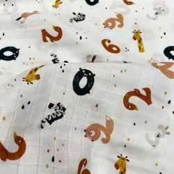 Printed 100% Cotton Muslin Fabric | Animals and Numbers
