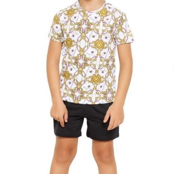 Barok Desenli Pamuklu Tişört ve Şortlu Çocuk Takım | Unisex Kalıp
