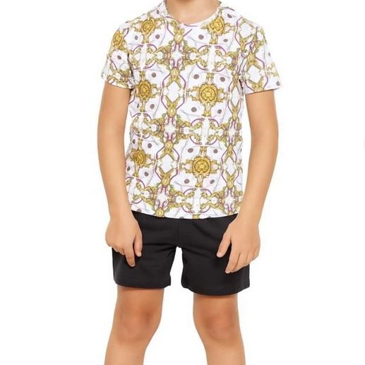 Barok Desenli Pamuklu Tişört ve Şortlu Çocuk Takım | Unisex Kalıp