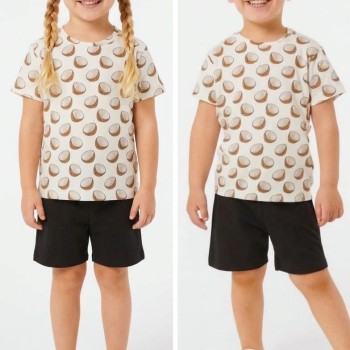 Coconat Desenli Pamuklu Tişört ve Şortlu Çocuk Takım  | Unisex Kalıp