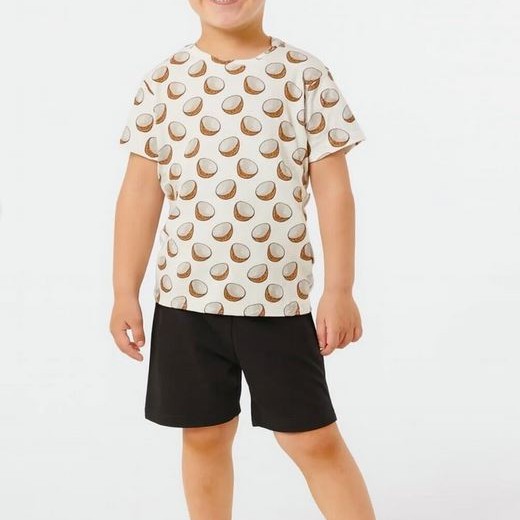Coconat Desenli Pamuklu Tişört ve Şortlu Çocuk Takım  | Unisex Kalıp