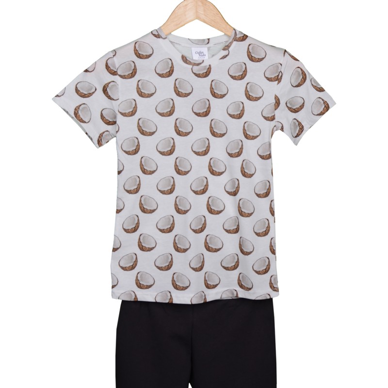 Coconat Desenli Pamuklu Tişört ve Şortlu Çocuk Takım  | Unisex Kalıp