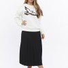 Kadife Kuş Desenli Şardonlu (Içi Polarlı) Ekru Regular Fit Bisiklet Yaka Kadın Sweatshirt