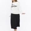 Kadife Kuş Desenli Şardonlu (Içi Polarlı) Ekru Regular Fit Bisiklet Yaka Kadın Sweatshirt
