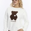 Kadife Be Yourself Desenli Ekru Yumuşak Dokulu Regular Fit Bisiklet Yaka Kadın Sweatshirt