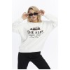 Kadife The Alps Desenli Ekru Yumuşak Dokulu Regular Fit Bisiklet Yaka Kadın Sweatshirt