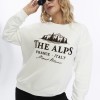Kadife The Alps Desenli Ekru Yumuşak Dokulu Regular Fit Bisiklet Yaka Kadın Sweatshirt