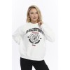 Kadife Global University Desenli Ekru Yumuşak Dokulu Regular Fit Bisiklet Yaka Kadın Sweatshirt