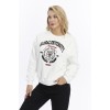 Kadife Global University Desenli Ekru Yumuşak Dokulu Regular Fit Bisiklet Yaka Kadın Sweatshirt