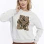 Kadife Ayıcıklar Desenli Gri Melanj Yumuşak Dokulu Regular Fit Bisiklet Yaka Kadın Sweatshirt