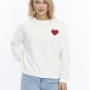 Kadife Kalp Desenli Ekru Yumuşak Dokulu Regular Fit Bisiklet Yaka Kadın Sweatshirt