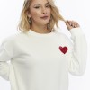 Kadife Kalp Desenli Ekru Yumuşak Dokulu Regular Fit Bisiklet Yaka Kadın Sweatshirt