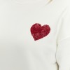 Kadife Kalp Desenli Ekru Yumuşak Dokulu Regular Fit Bisiklet Yaka Kadın Sweatshirt