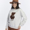 Kadife Be Yourself Desenli Gri Melanj Yumuşak Dokulu Regular Fit Bisiklet Yaka Kadın Sweatshirt