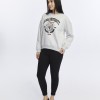 Kadife Global University Desenli Gri Melanj Yumuşak Dokulu Regular Fit Bisiklet Yaka Kadın Sweatshirt