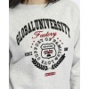 Kadife Global University Desenli Gri Melanj Yumuşak Dokulu Regular Fit Bisiklet Yaka Kadın Sweatshirt