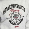 Kadife Global University Desenli Gri Melanj Yumuşak Dokulu Regular Fit Bisiklet Yaka Kadın Sweatshirt