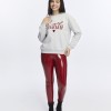 Kadife Love Yourself Desenli Gri Melanj Yumuşak Dokulu Regular Fit Bisiklet Yaka Kadın Sweatshirt