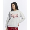 Kadife Love Yourself Desenli Gri Melanj Yumuşak Dokulu Regular Fit Bisiklet Yaka Kadın Sweatshirt