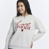 Kadife Love Yourself Desenli Gri Melanj Yumuşak Dokulu Regular Fit Bisiklet Yaka Kadın Sweatshirt
