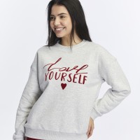 Gri Melanj Kadın Sweatshirt | Yumuşak Doku |  Love Yourself