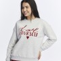 Kadife Love Yourself Desenli Gri Melanj Yumuşak Dokulu Regular Fit Bisiklet Yaka Kadın Sweatshirt