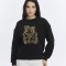 Kadife Ayıcıklar Desenli Siyah Yumuşak Dokulu Regular Fit Bisiklet Yaka Kadın Sweatshirt