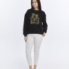 Kadife Ayıcıklar Desenli Siyah Yumuşak Dokulu Regular Fit Bisiklet Yaka Kadın Sweatshirt