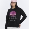 Kadife Gün Batımı Desenli Siyah Yumuşak Dokulu Regular Fit Bisiklet Yaka Kadın Sweatshirt