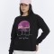 Kadife Gün Batımı Desenli Siyah Yumuşak Dokulu Regular Fit Bisiklet Yaka Kadın Sweatshirt