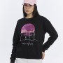 Kadife Gün Batımı Desenli Siyah Yumuşak Dokulu Regular Fit Bisiklet Yaka Kadın Sweatshirt