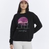 Kadife Gün Batımı Desenli Siyah Yumuşak Dokulu Regular Fit Bisiklet Yaka Kadın Sweatshirt