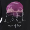 Kadife Gün Batımı Desenli Siyah Yumuşak Dokulu Regular Fit Bisiklet Yaka Kadın Sweatshirt