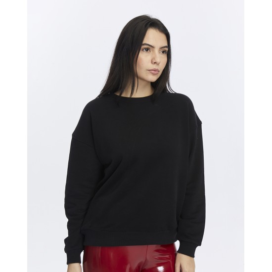 Kadife True Self Love Desenli Siyah Yumuşak Dokulu Regular Fit Bisiklet Yaka Kadın Sweatshirt