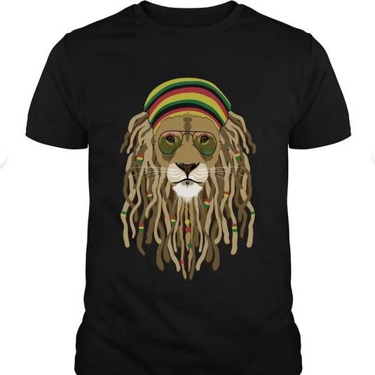Hippi Aslan Baskılı Siyah T-Shirt | Uniseks