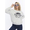 Kadife The Alps Desenli Gri Melanj Yumuşak Dokulu Regular Fit Bisiklet Yaka Kadın Sweatshirt