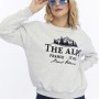 Kadife The Alps Desenli Gri Melanj Yumuşak Dokulu Regular Fit Bisiklet Yaka Kadın Sweatshirt