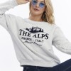 Kadife The Alps Desenli Gri Melanj Yumuşak Dokulu Regular Fit Bisiklet Yaka Kadın Sweatshirt