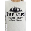 Kadife The Alps Desenli Gri Melanj Yumuşak Dokulu Regular Fit Bisiklet Yaka Kadın Sweatshirt