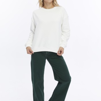 Kadife True Self Love Desenli Ekru Yumuşak Dokulu Regular Fit Bisiklet Yaka Kadın Sweatshirt