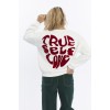 Kadife True Self Love Desenli Ekru Yumuşak Dokulu Regular Fit Bisiklet Yaka Kadın Sweatshirt