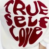 Kadife True Self Love Desenli Ekru Yumuşak Dokulu Regular Fit Bisiklet Yaka Kadın Sweatshirt